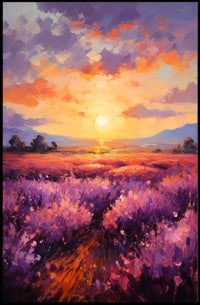 Sunset Over Lavender Fields Poster