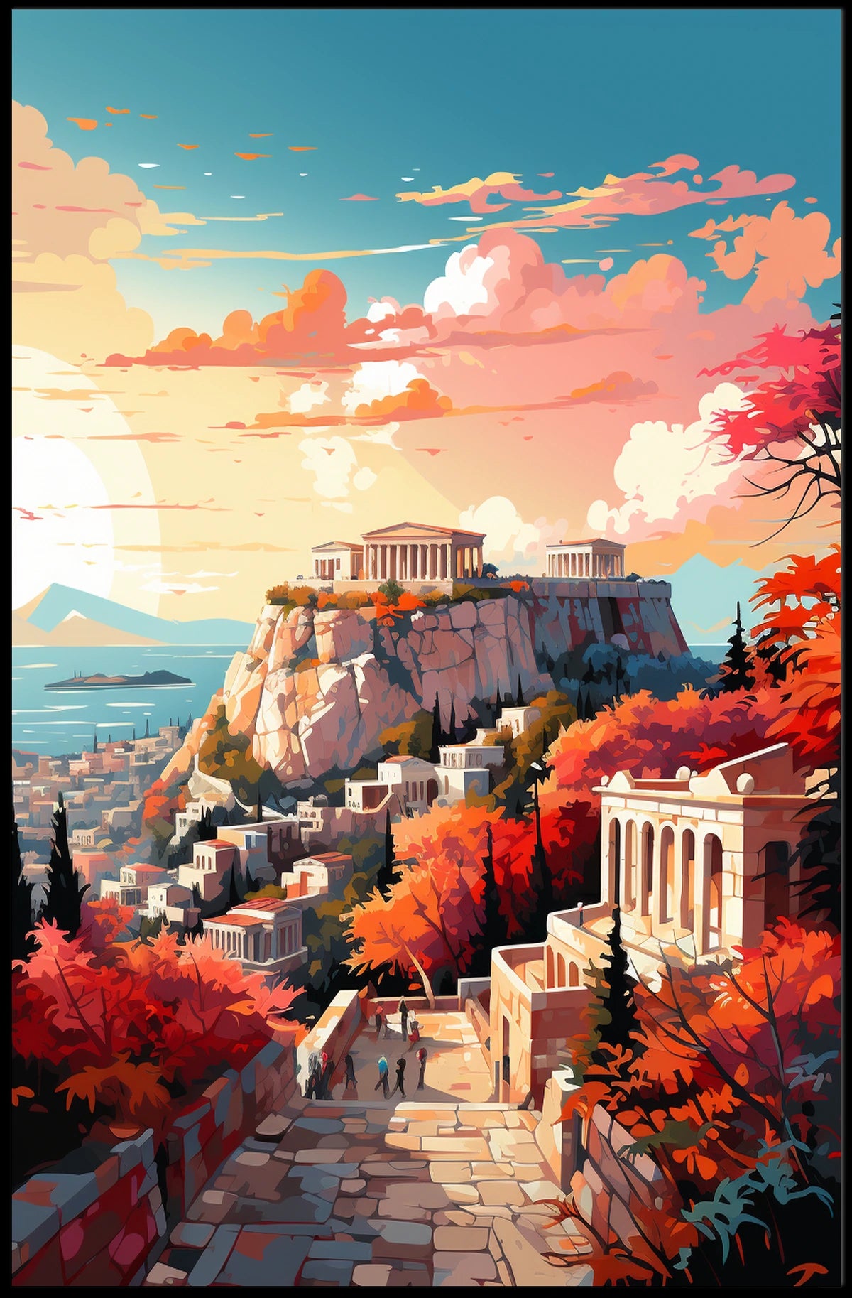 Acropolis Sunset Scenic View Travel Poster
