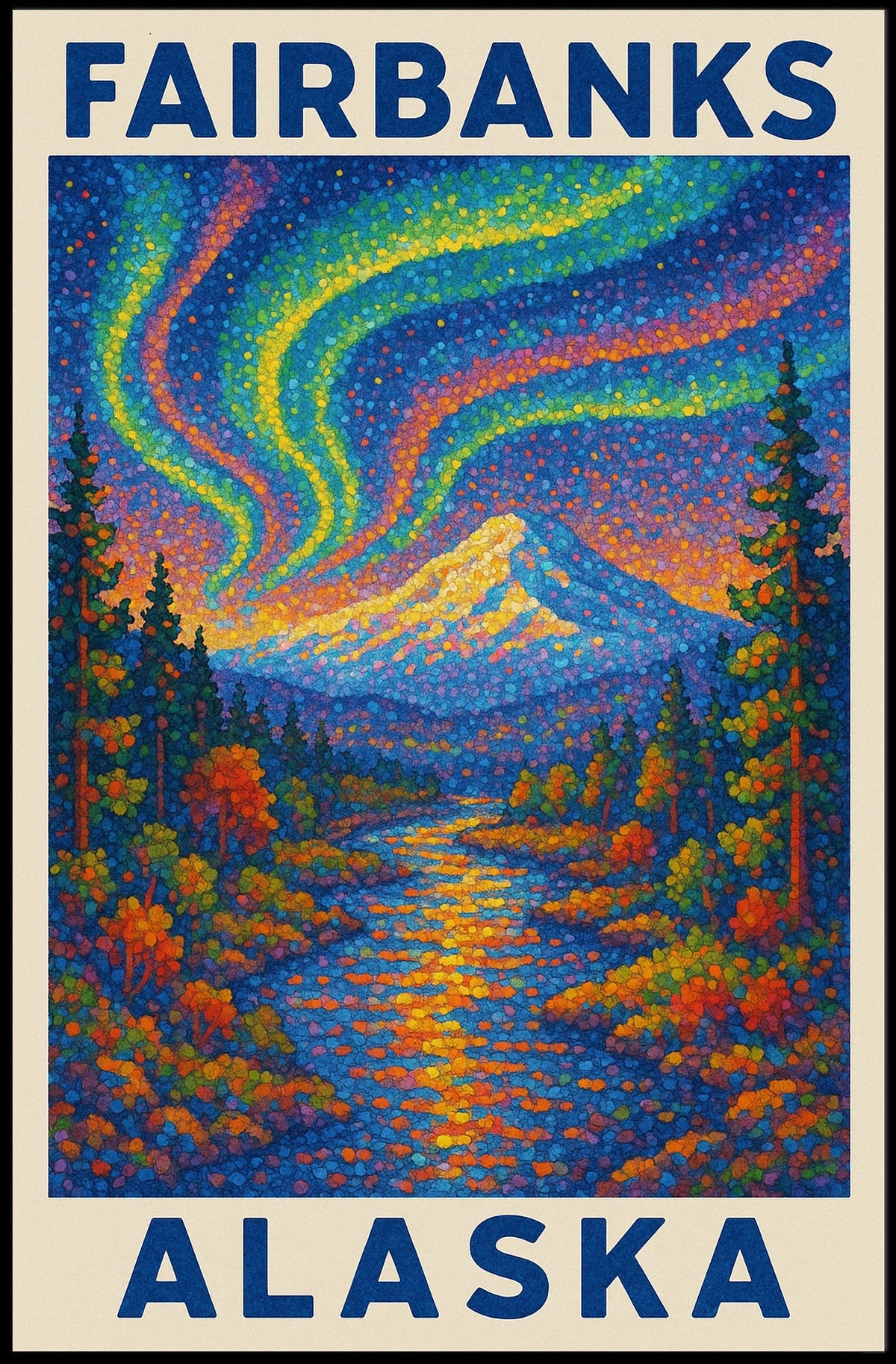 Aurora Borealis Vintage Fairbanks Alaska Starry Poster