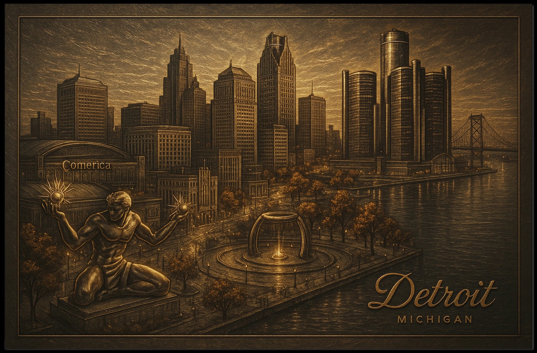Detroit Skyline Urban Life Photography Realism Poster