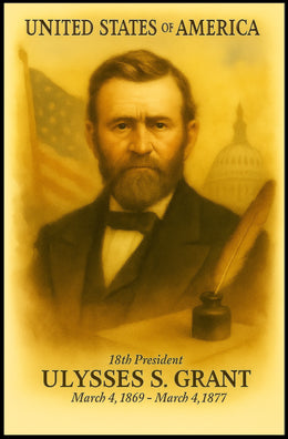 Ulysses S. Grant 18th President of the United States Vintage Watercolor Poster
