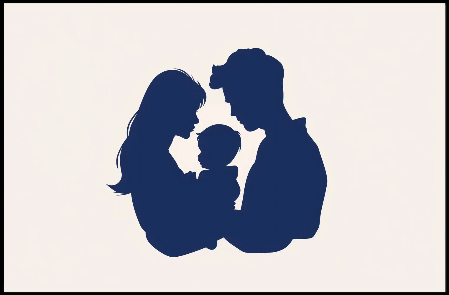 Family Bond Minimalist Blue Silhouette Art Poster