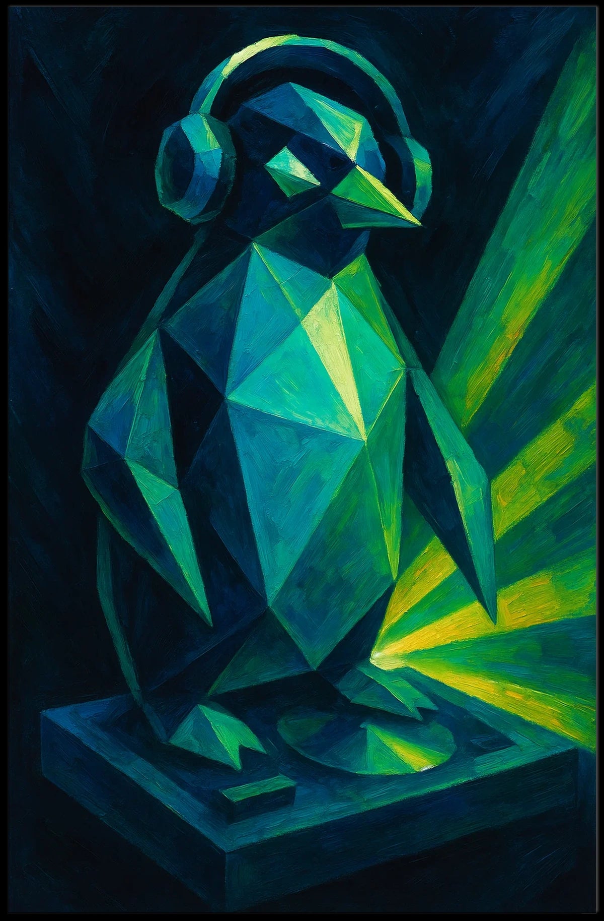 Geometric Penguin With Headphones Poster