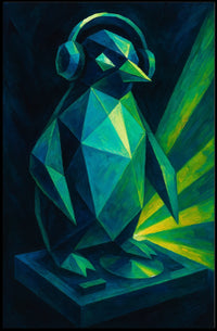 Geometric Penguin With Headphones Poster