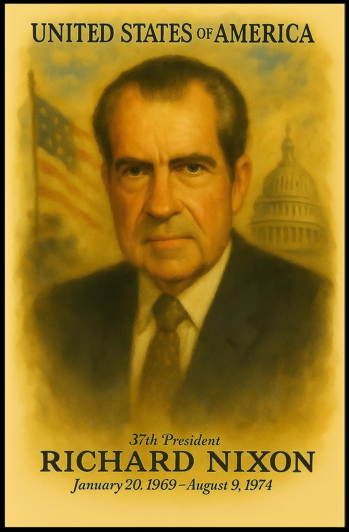 Richard Nixon 37th President of the United States Vintage Watercolor Poster