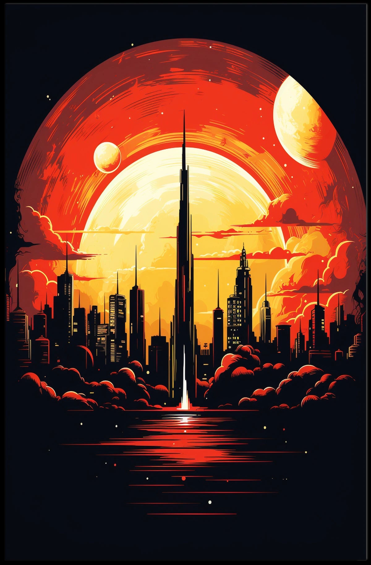 Futuristic Cityscape at Sunset Poster