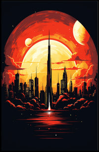 Futuristic Cityscape at Sunset Poster