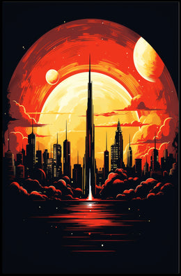 Futuristic Cityscape at Sunset Poster