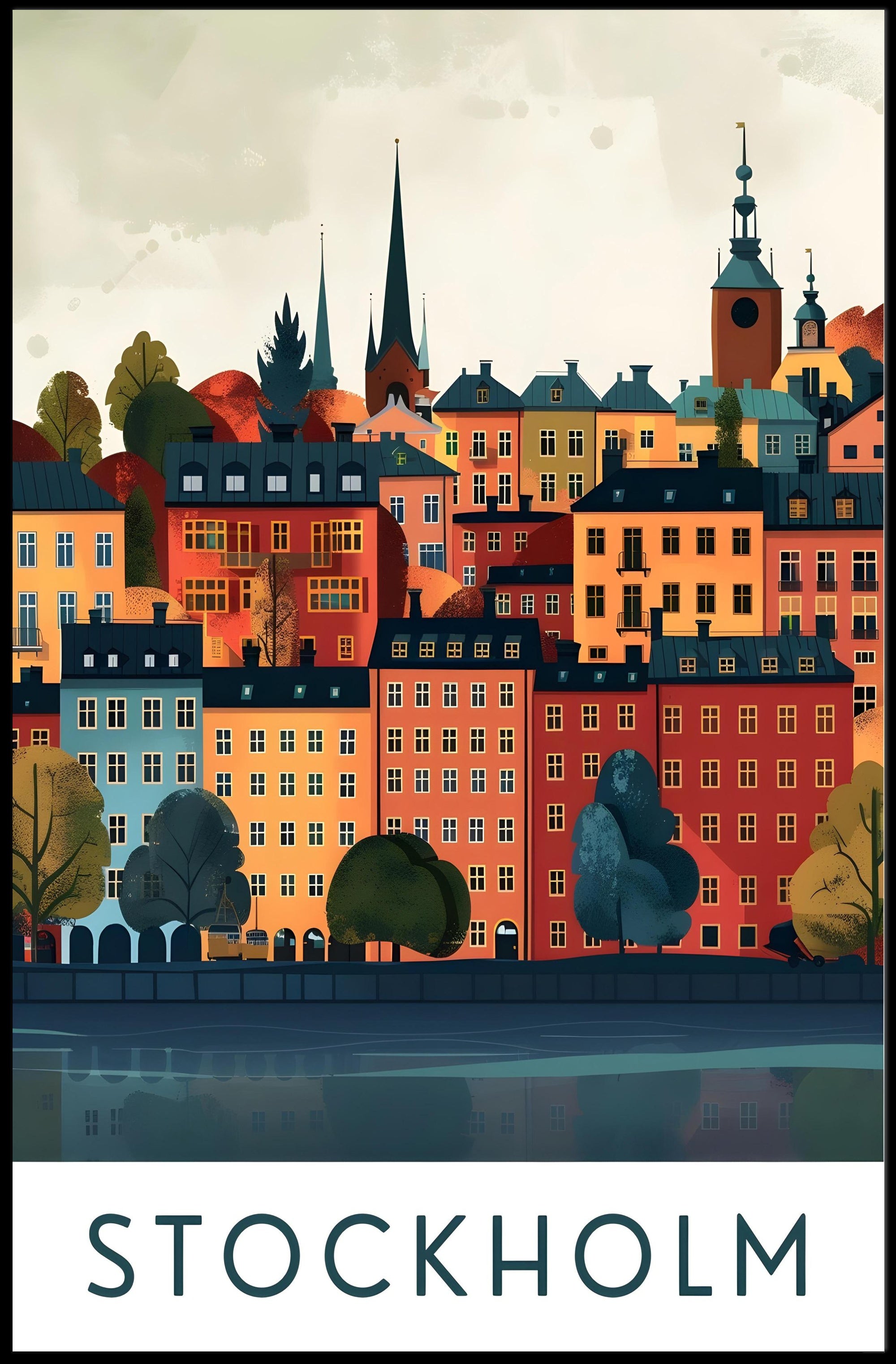 Stockholm Cityscape with Classic European Architecture Travel Poster