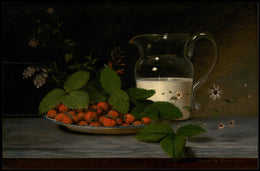 Classic Still Life with Strawberries and Milk Artistic Poster