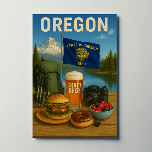 Oregon Craft Beer Forest Burger Mountain Travel Poster