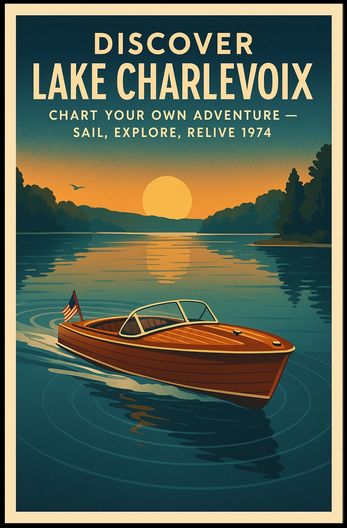 Lake Charlevoix Retro Adventure Exploration Travel Poster