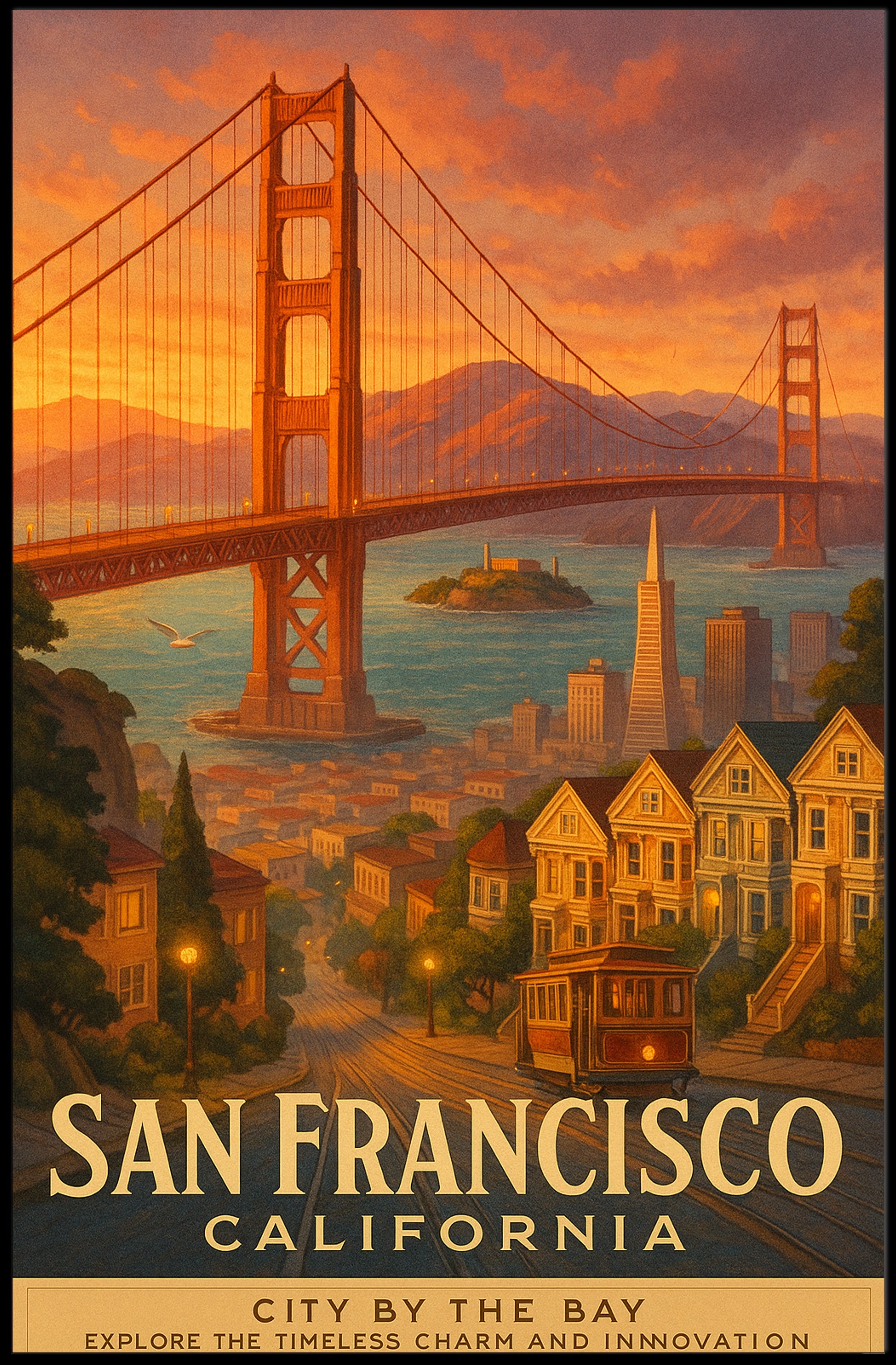 San Francisco Vintage Wall Art Poster Bay Scenery