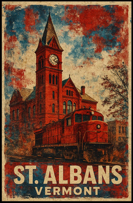 Timeless Vintage St Albans Clock Tower Travel Art Deco Retro 80s Collectors Edition Poster