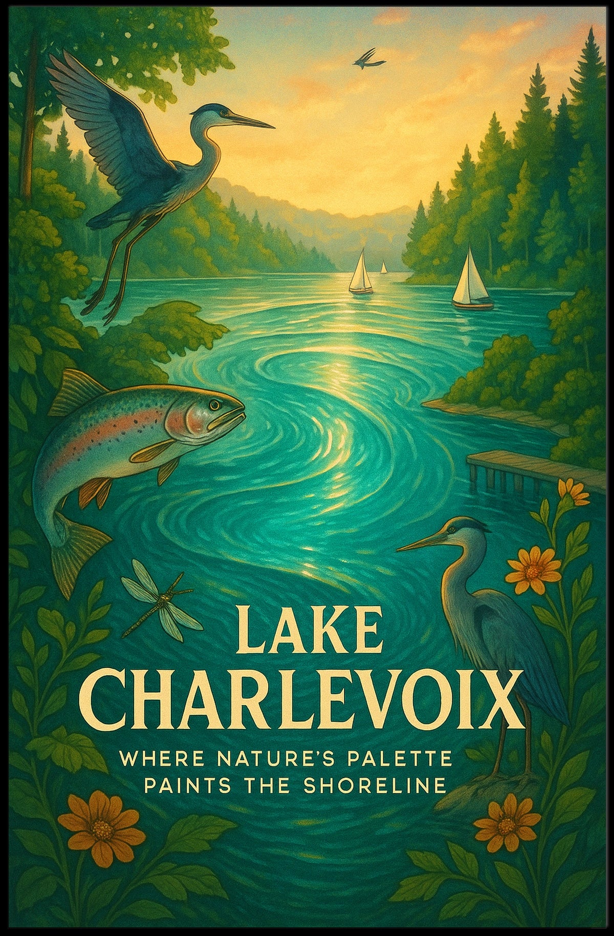 Lake Charlevoix Sunset Serenity Travel Poster