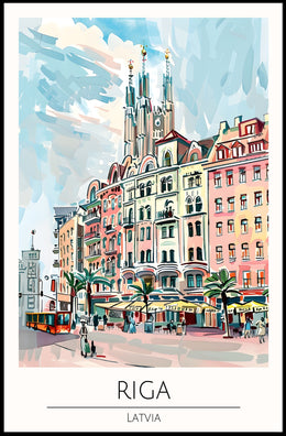 Riga Cityscape Illustration Poster PosterGoat