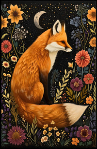 Whimsical Fox and Flora: Artistic Animal Poster
