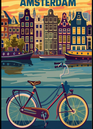 Amsterdam Canals and Bicycle Urban Cityscape Poster