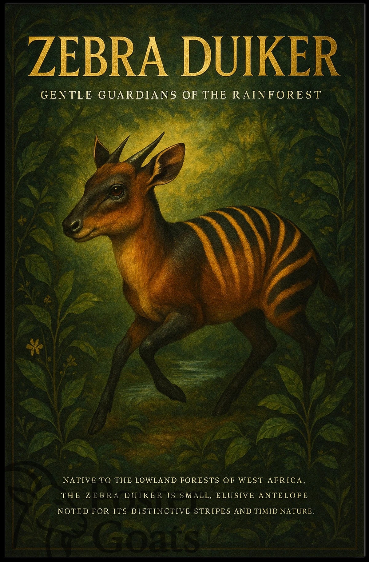 Zebra Duiker Rainforest Illustration Animal Poster
