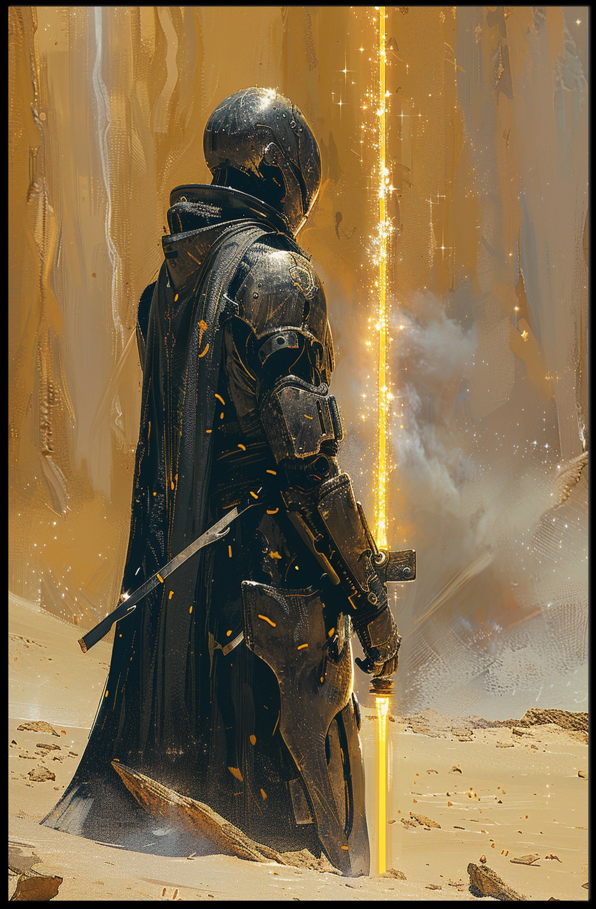 Futuristic Hero Wields Power: Sci-Fi Poster PosterGoat