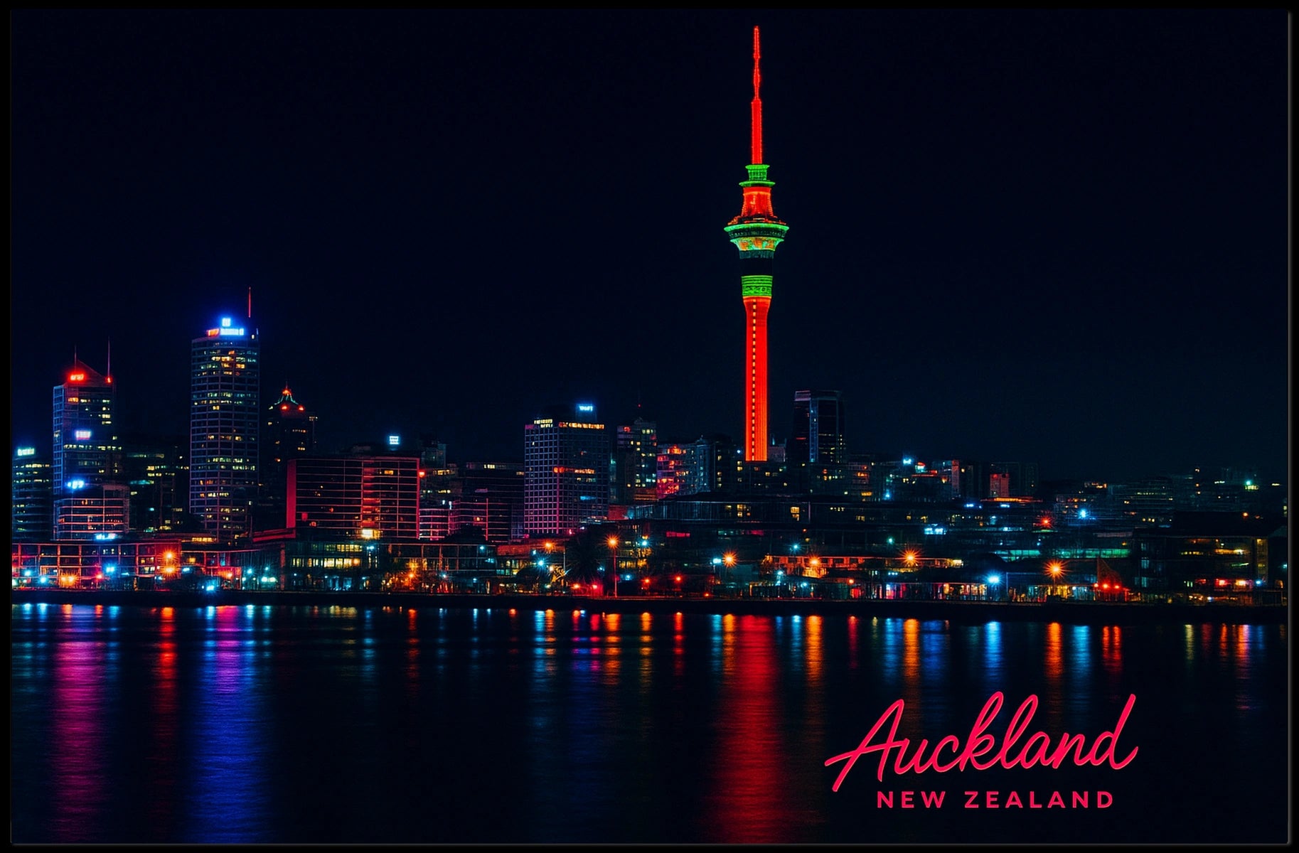 Auckland Night Skyline Photography Wanderlust Poster