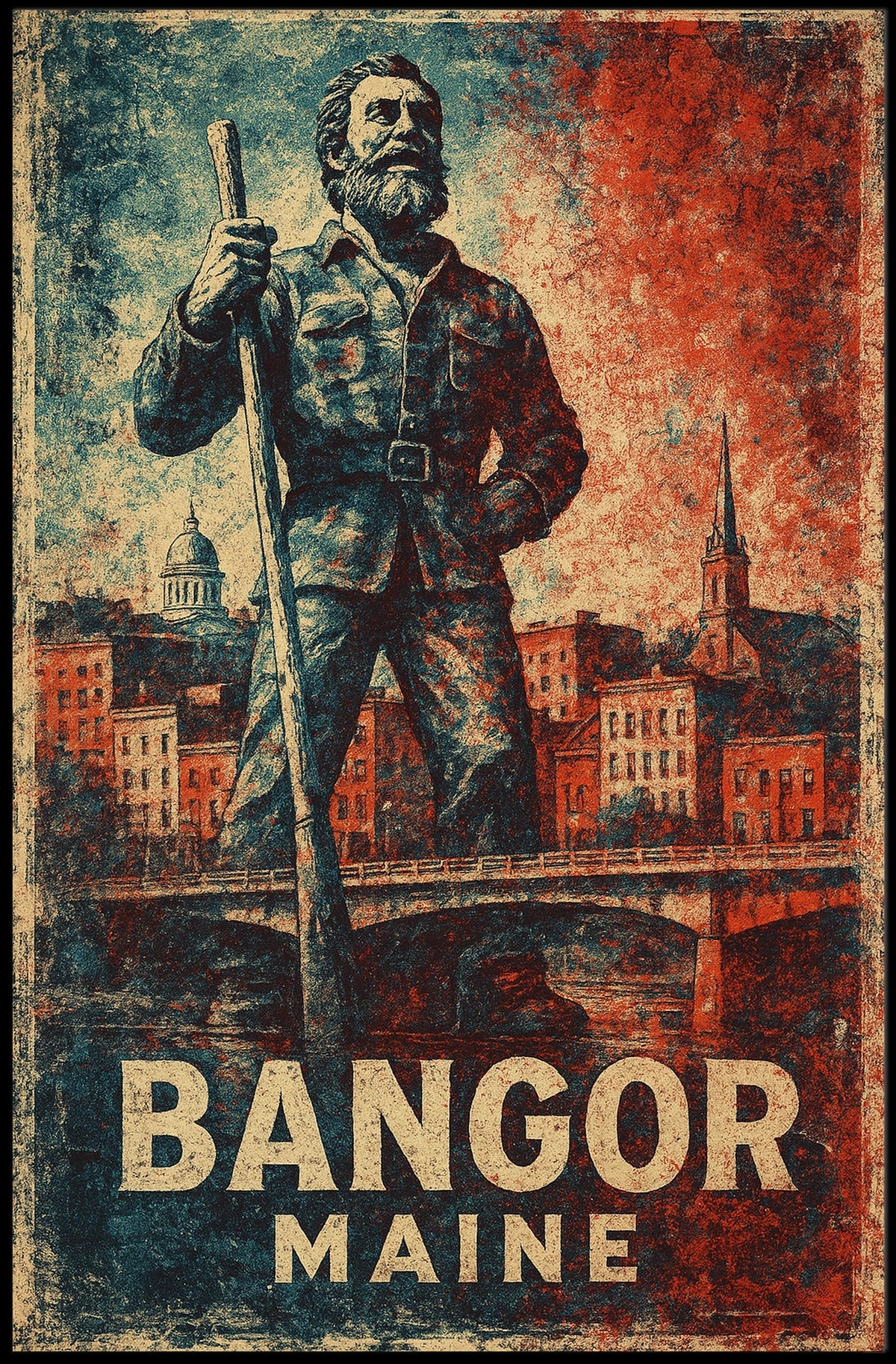 Bangor Maine Rustic Cityscape Wanderlust Poster
