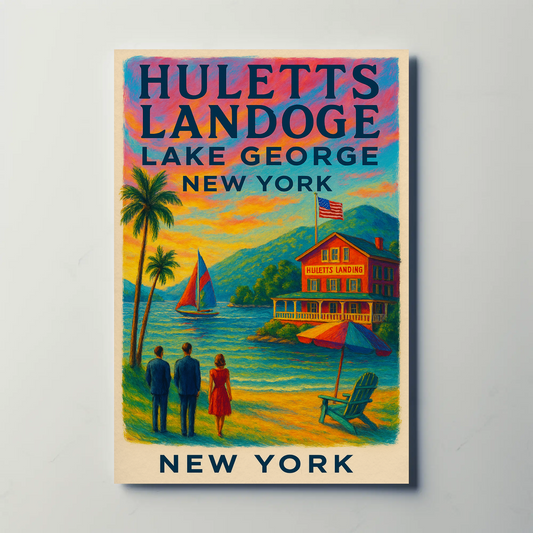 Huletts Landing Lake George New York Vintage Travel Poster
