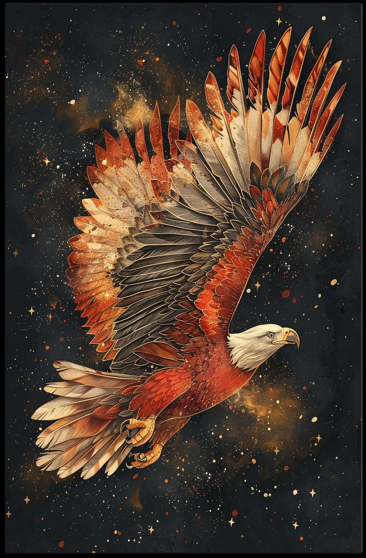 Majestic Cosmic Eagle in Flight Art Poster