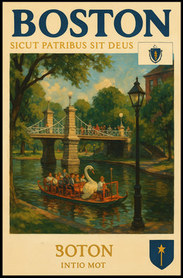 Boston Swan Boats Vintage Travel Poster