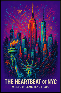 New York City Neon Heartbeat Skyline Poster Modern Wall Art