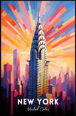 New York City Poster Modern Skyscraper Kaleidoscopic Wall Art