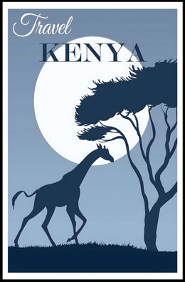 Kenya Sunset Silhouette: Giraffe at Moonrise Travel Poster