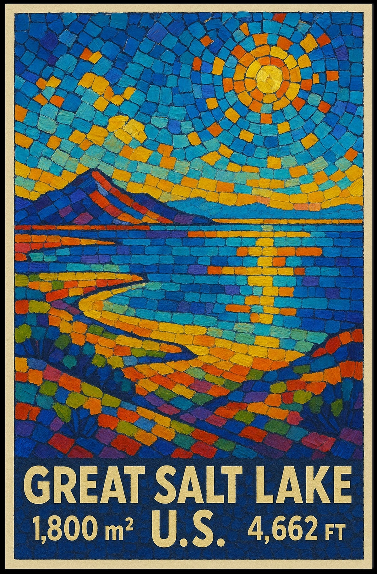 Great Salt Lake Vibrant Mosaic Landscape Poster