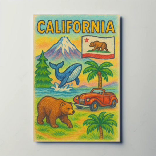 California Bear Whale Redwood Vintage Travel Poster