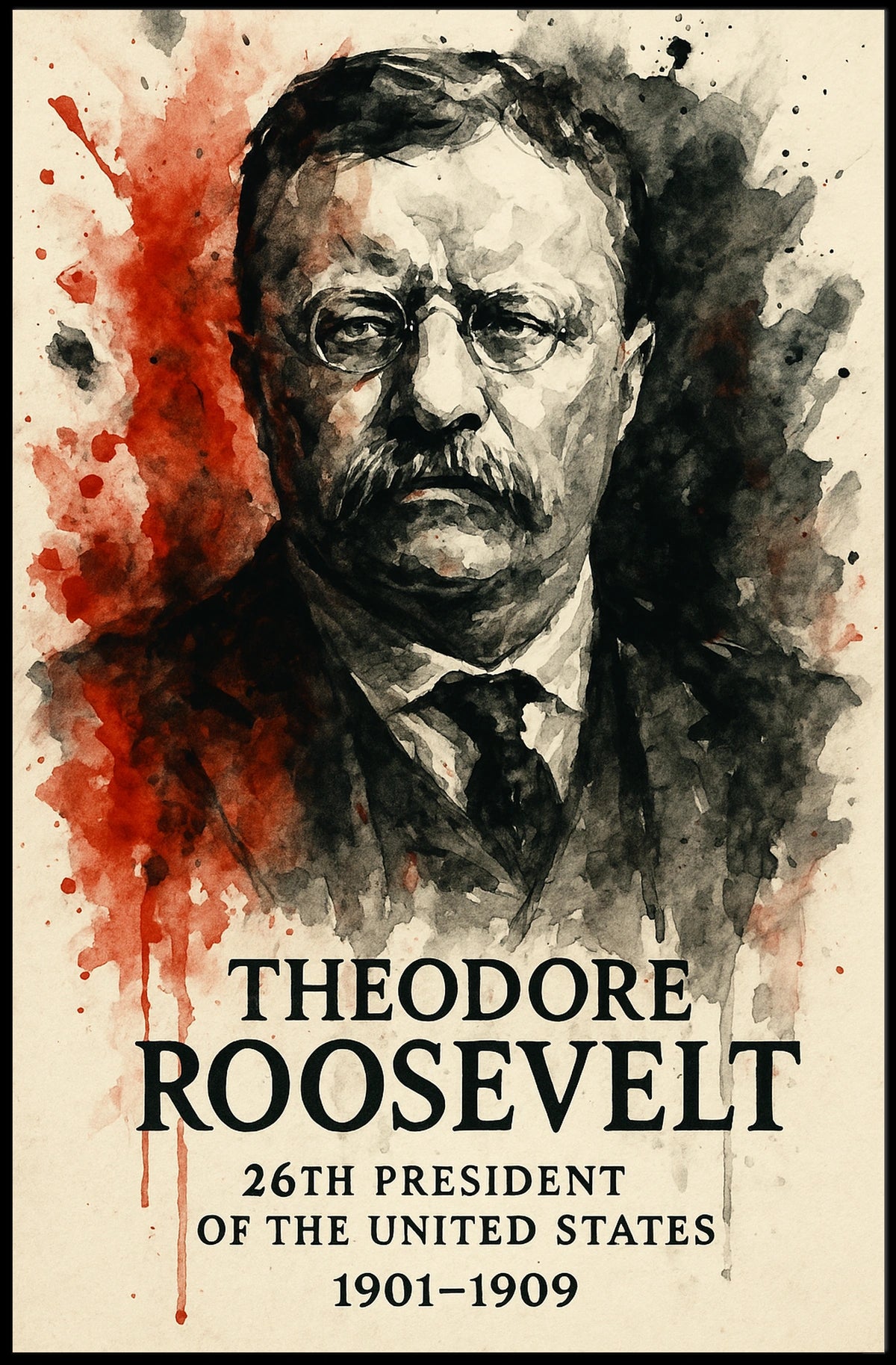 Theodore Roosevelt Vintage Watercolor Historical or Presidential Poster