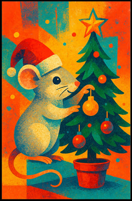Festive Mouse and Christmas Tree Poster