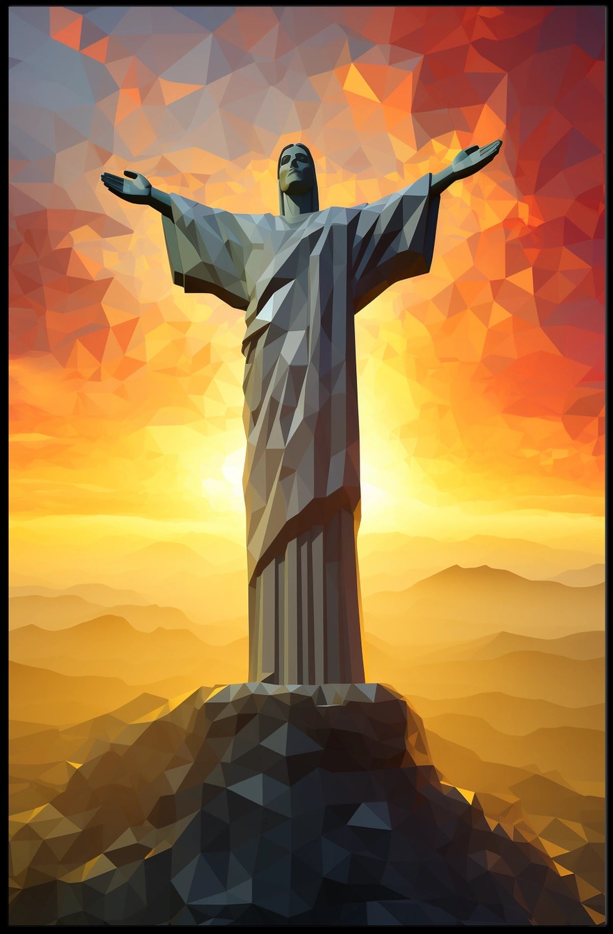 Christ the Redeemer Vibrant Landmark Travel Poster