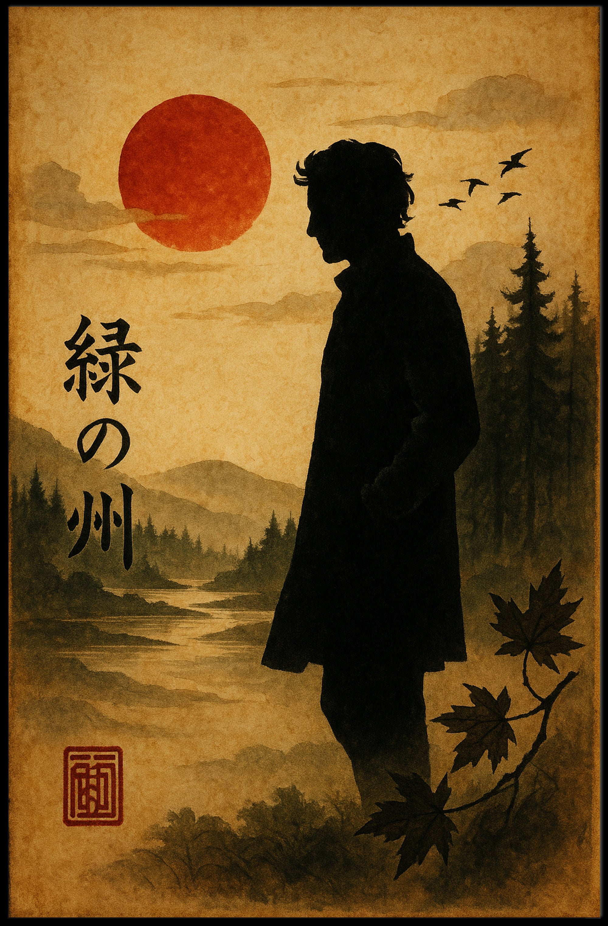 Silhouette at Sunset Art Print Wall Decor