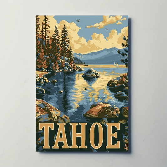 Lake Tahoe Sunset Pines Mountain Travel Poster