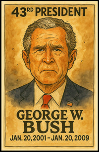 George W. Bush 43rd President of the United States Exaggerated Cartoon Sketch Poster