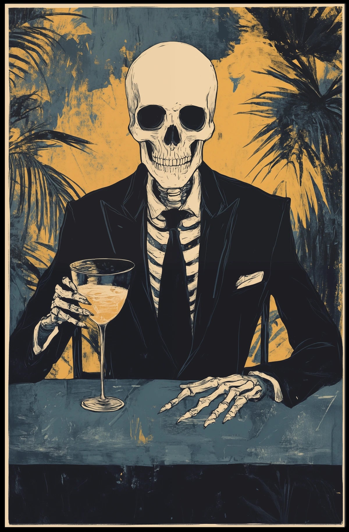 Skeleton in a Suit Elegant Macabre Tropical Poster