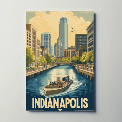 Indianapolis Indiana - Downtown Canal Vintage Travel Poster