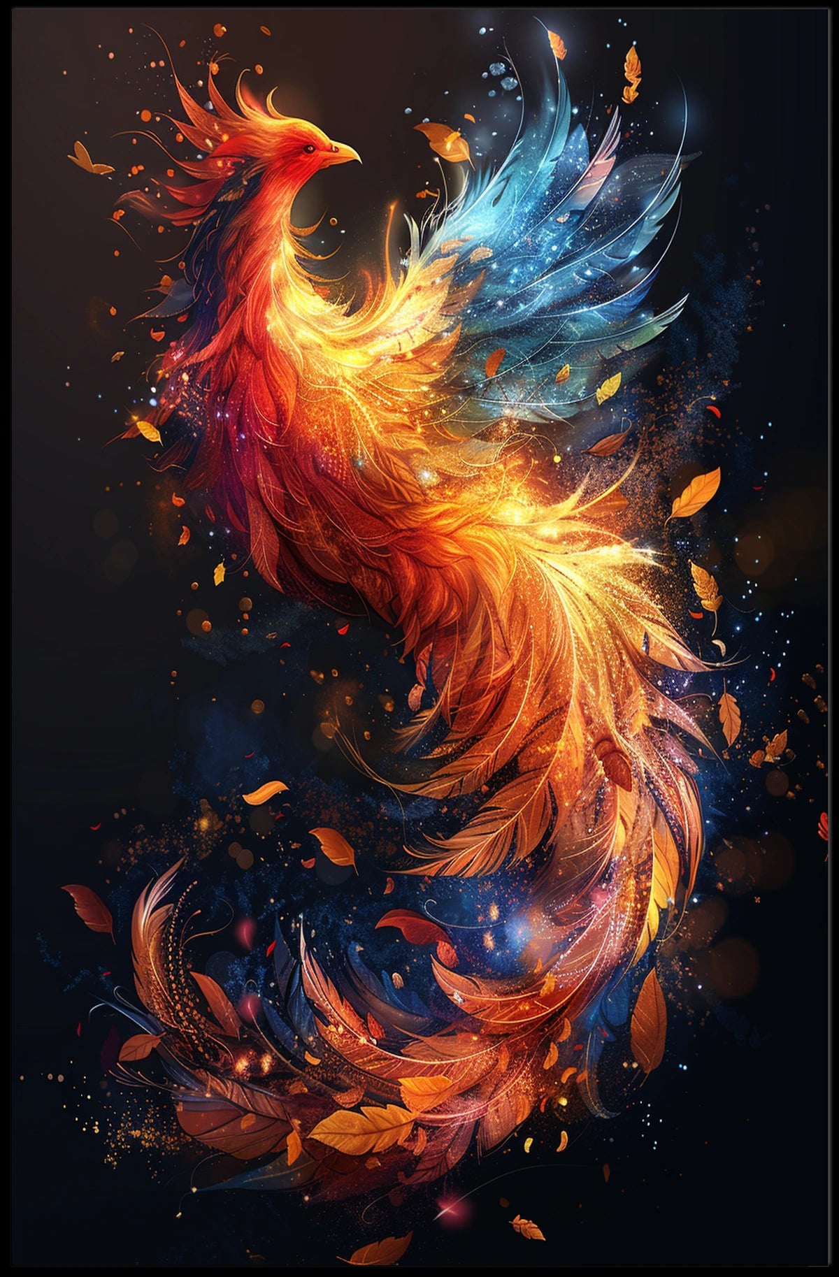 Majestic Phoenix in Flight: Mystical Art Poster