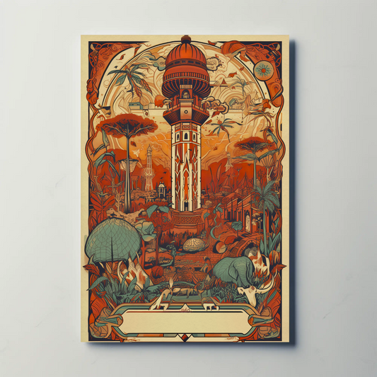 Futuristic African Tower Jungle Scene Travel Poster
