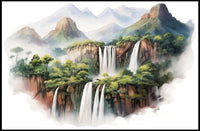Majestic Waterfalls and Mountains Poster