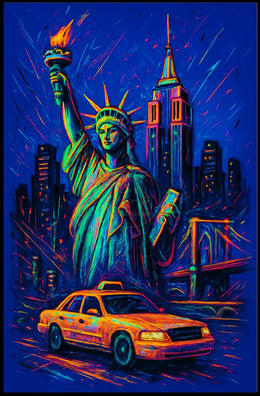 Vibrant Neon New York City Skyline Poster Modern Wall Art