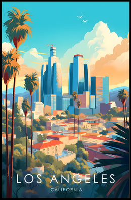 Vibrant Los Angeles Cityscape Illustration Travel Poster