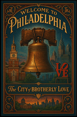 Philadelphia Vintage Poster: Liberty Bell & LOVE Sculpture
