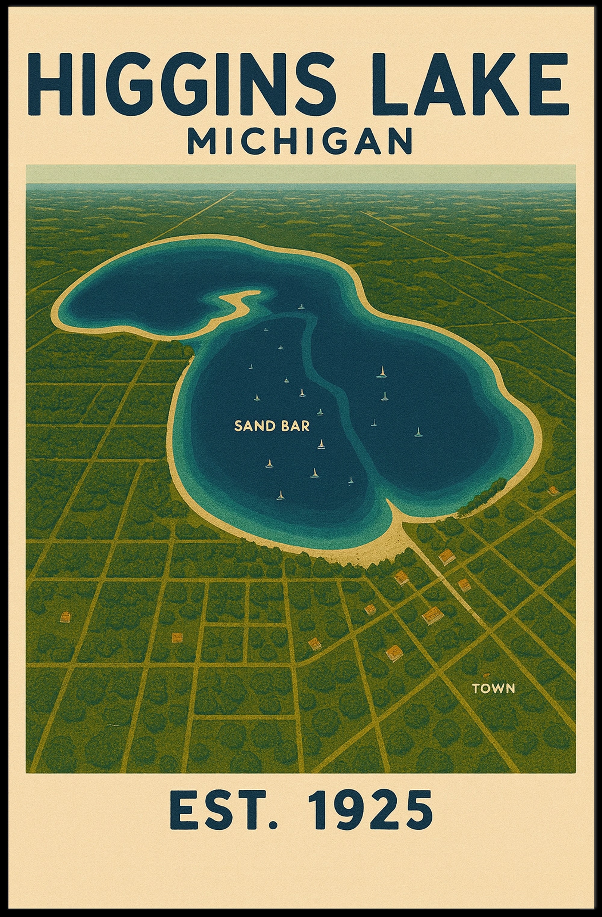 Higgins Lake Tranquil Vintage Travel Poster