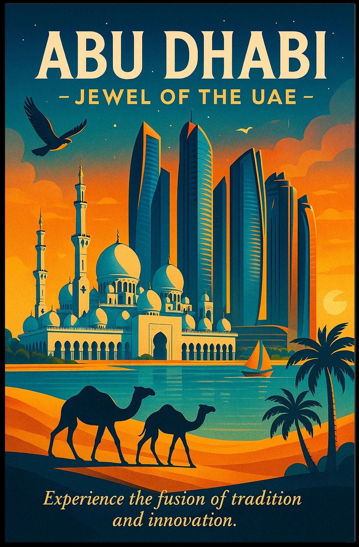 Abu Dhabi Skyline A Vibrant City Fusion Travel Poster